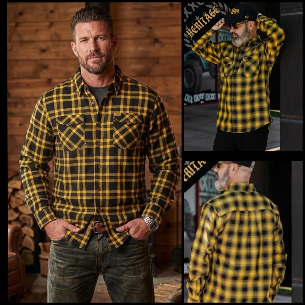 Dixxon Flannel Co Wu-Tang Clan Inspired Yellow Black Plaid Flannel Shirt L